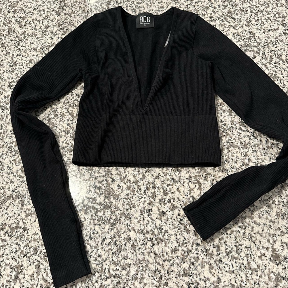 BDG Black Ribbed Long-Sleeve Crop Top
